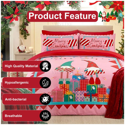 Merry Gonkmas Microfibre Christmas Bedding Set with Seasonal Duvet Cover and Pillowcases