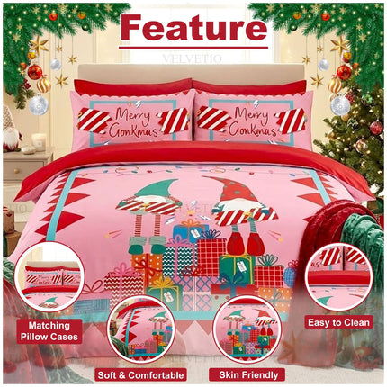 Festive Merry Gonkmas Duvet Cover in Soft Microfibre Fabric for a Cosy Christmas Bedroom