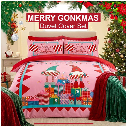 Merry Gonkmas Xmas Duvet Cover Set Featuring a Cheerful Christmas Inspired Bedding Design