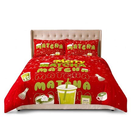 Microfibre Merry Matcha Christmas Duvet Cover Set with Seasonal Festive Bedding Design