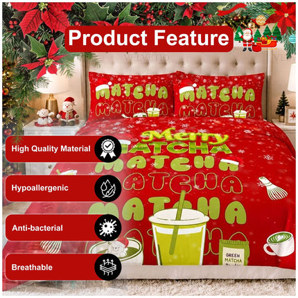 Festive Merry Matcha Microfibre Christmas Bedding Set for a Stylish Winter Bedroom