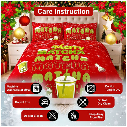 Merry Matcha Christmas Duvet Bedding Set in Comfortable Microfibre Fabric for Winter Use