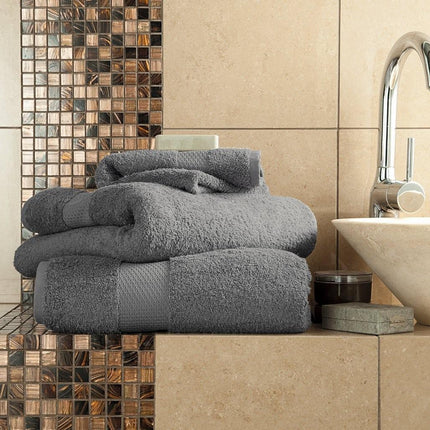 This MIAMI Jumbo Bath Sheet is a must have for any home. This luxury bath sheet is crafted from 100% cotton for impeccable softness, maximum absorbency, and long lasting durability. The charcoal color is perfect for modern bathrooms. Get yours today!