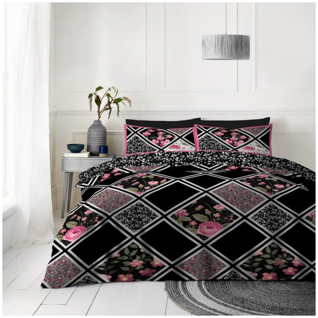 Elevate your bedroom with the exquisite Mitra Bedding Set, a perfect fusion of timeless elegance and modern sophistication. This premium 4-piece ensemble offers a versatile reversible design that caters to your every mood. One side features a luxurious floral pattern, exuding classic charm and delicate refinement, while the reverse side presents a contemporary block pattern, adding a bold and modern touch.