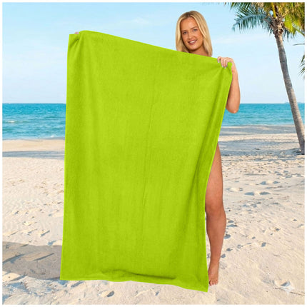Striking neo green towel with a vivid modern color and a smooth, travel-friendly design.