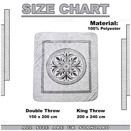 Double: 1 x Throw (150 cm x 200 cm)
King: 1 x Throw (200 cm x 240 cm)
(All Sizes are UK STANDARD) (Approximately)
