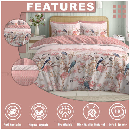 Exotic oriental floral print enhances bedroom decor with sophistication.
High-quality design remains vibrant after repeated washing.
