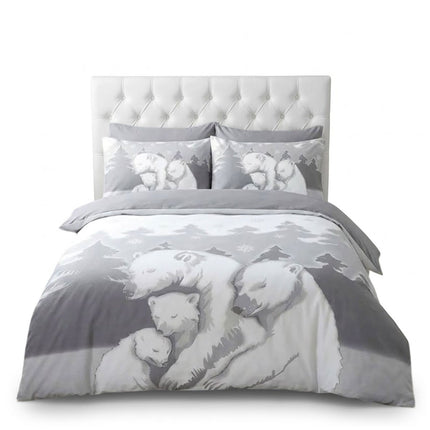Microfibre Polar Bear Family Christmas Duvet Cover Set with Winter Themed Bedding Design