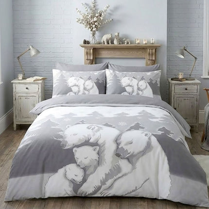 Polar Bear Family Microfibre Duvet Cover and Pillowcase Set for Cosy Christmas Bedroom Décor