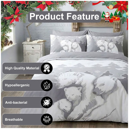 Winter Polar Bear Family Christmas Bedding Set Made from Soft and Comfortable Microfibre Fabric