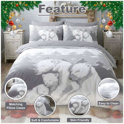 Festive Polar Bear Family Microfibre Duvet Cover with Seasonal Design for Winter Bedroom