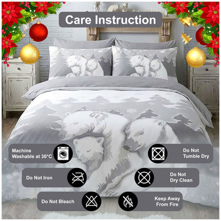 Polar Bear Family Printed Christmas Duvet Bedding with Matching Pillowcases for Bedroom