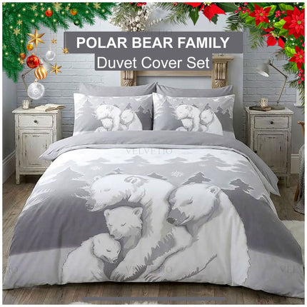 Soft Microfibre Polar Bear Family Bedding Set with Charming Winter Duvet Cover Design