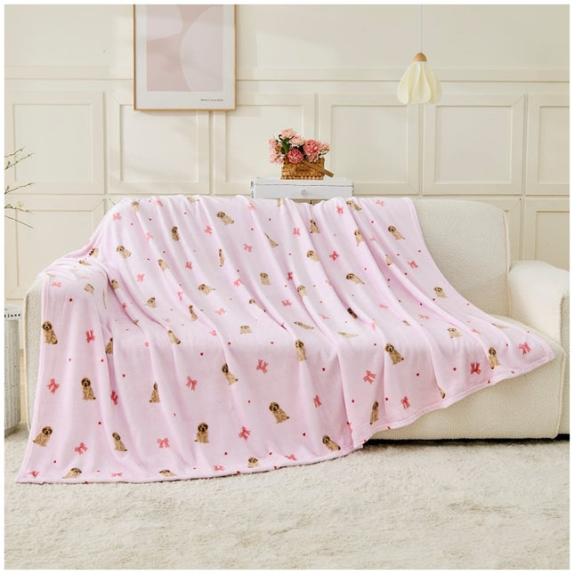 Cute Dog Print Decorative Blanket – Charming throw with a playful puppy-inspired appearance, making a delightful addition to bedrooms, family rooms and comfortable seating areas for animal-loving home décor.