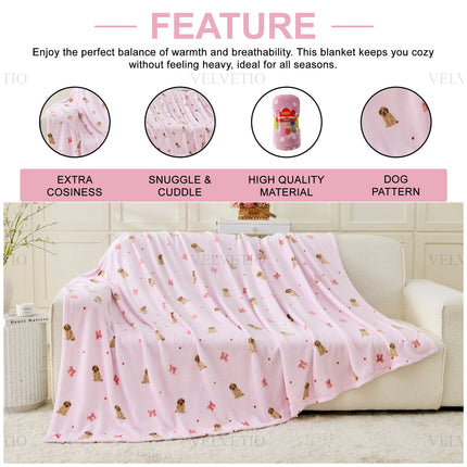Puppy Design Home Throw Blanket – Stylish indoor blanket showcasing a lovable dog motif, suitable for placing on beds, sofas or armchairs to introduce personality and a fun decorative feature.