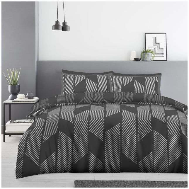 Printed Richardson Geo bedding set featuring stylish geometric patterns.
Adds a chic and sophisticated touch to any bedroom décor.