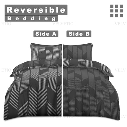 Reversible duvet cover set provides two contemporary looks in one design.
Flip sides easily to refresh your bedroom style anytime.