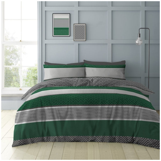 Printed Rufus bedding set featuring stylish stripe patterns for a fresh look.
Adds a sleek and modern touch to any bedroom decor.
