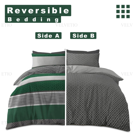 Reversible duvet cover set provides two stylish looks in one design.
Easily flip sides to refresh your bedroom style anytime.