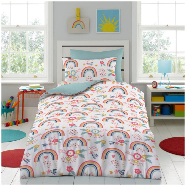  The lightweight fabric is breathable and perfect for year-round comfort, while the reversible design—featuring a solid pastel teal underside—offers a fresh, versatile look that kids will love. Included is a matching pillowcase to complete the playful and coordinated style.