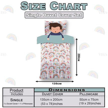 Made from 100% microfiber polyester, this hypoallergenic set is soft, breathable, and gentle on sensitive skin—perfect for year-round coziness. It includes 1 duvet cover and 1 matching pillowcase, with the single size measuring 135cm x 200cm (53" x 78") and the pillowcase 50cm x 75cm (19" x 29"). Designed for