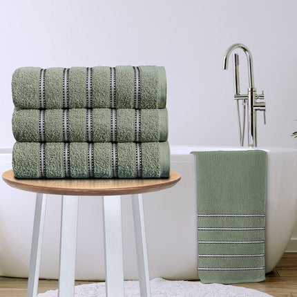 BROMLEY STRIPE Bath Sheet in Sage Green soft absorbent striped bath sheet