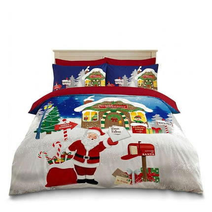 Microfiber Santa's Workshop Christmas Duvet Cover Set with Magical Festive Bedroom Design