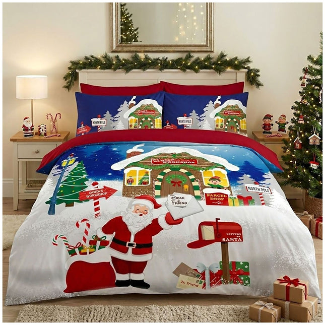 Santa's Workshop Microfiber Christmas Bedding Set with Seasonal Duvet Cover and Pillowcases