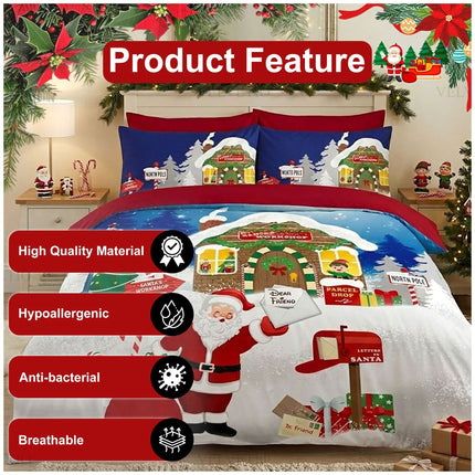Festive Santa's Workshop Duvet Cover in Soft Microfiber Fabric for a Magical Christmas Bedroom