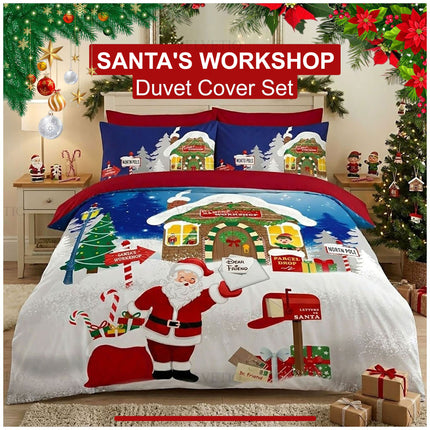 Soft Microfiber Santa's Workshop Christmas Bedding for a Cosy and Cheerful Winter Bedroom