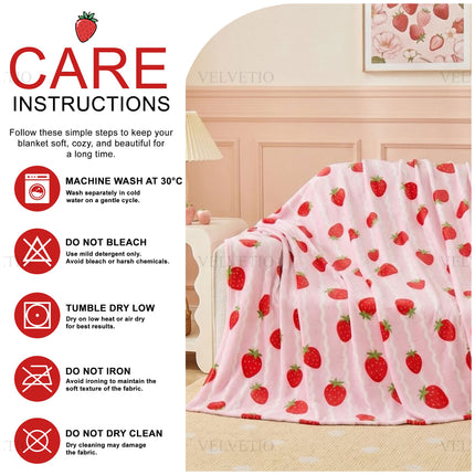 Fruit Design Strawberry Throw Blanket with a playful appearance, suitable for adding personality and a sweet decorative detail to modern and characterful home settings.