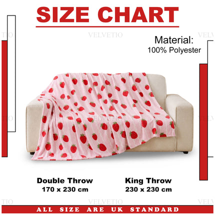 Charming Strawberry Flannel Decorative Blanket for sofa and bedroom styling, bringing a fun fruit-inspired appearance to cosy interiors, chairs and relaxing spaces.