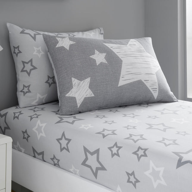 Our SUPERSTAR Kids Fitted Bed Sheet is made of high quality fabric and is available in the stylish, grey color. It is designed to fit all standard size beds and comes with elastic all around to secure a snug fit. Machine washable for easy care, this soft and durable bed sheet will provide lasting comfort for your little one.
