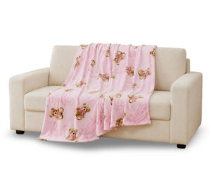 TEDDY BEARS & BOWS Flannel Throw with an attractive teddy bear and bow pattern, designed for decorating sofas, beds and armchairs while adding