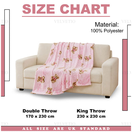 Teddy Bear Bow Flannel Throw Blanket designed as a decorative home accessory, ideal for adding a charming patterned feature to armchairs, sofas, beds and cosy seating spaces.