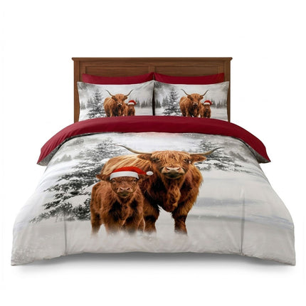 Microfiber The Highland Family Christmas Duvet Cover Set with Festive Highland Inspired Design
