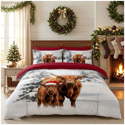 The Highland Family Microfiber Christmas Bedding Set with Duvet Cover and Matching Pillowcases