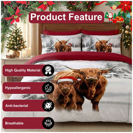 Highland Family Christmas Microfiber Duvet Bedding for a Cosy and Welcoming Winter Bedroom