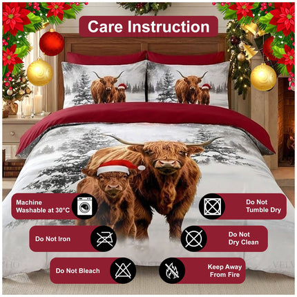 The Highland Family Xmas Bedding Set Featuring a Soft Microfiber Christmas Duvet Cover Design
