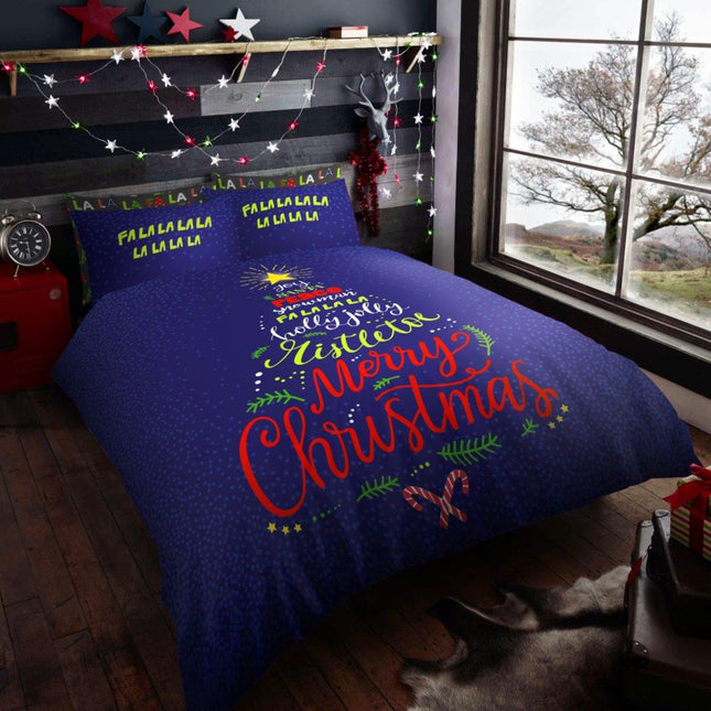 Perfect for winter nights, Christmas morning, or your holiday guest room, this duvet cover is crafted from 100% soft-touch polyester—durable, breathable, and easy to care for. The rich navy blue backdrop highlights the vibrant reds, greens, and whites of the Christmas design, adding a bold pop of color to any décor.
