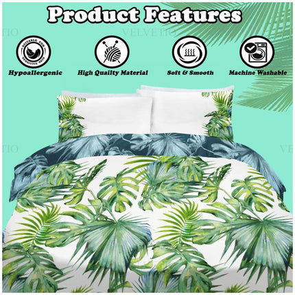 Experience the perfect blend of comfort and convenience with this Printed Tropical Leaf Duvet Cover Set, crafted from high-quality polycotton material that’s both soft and smooth to the touch. Designed with your well-being in mind, it’s hypoallergenic, making it safe for sensitive skin, and machine washable for easy maintenance bringing both style and practicality to your everyday bedding.