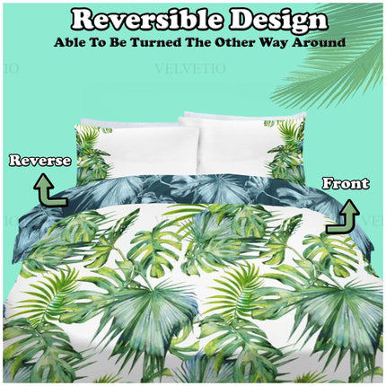 Enjoy two stylish looks in one with this Reversible Tropical Leaf Duvet Cover Set, featuring a vibrant green palm print on the front and a cool-toned leaf design on the reverse. Effortlessly switch up your bedroom aesthetic by simply flipping the cover—perfect for refreshing your space without needing a new set.