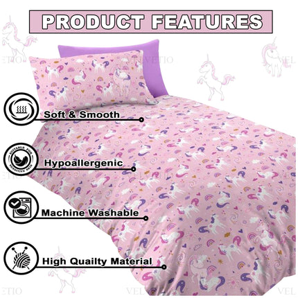 Soft, smooth, and hypoallergenic unicorn duvet cover set made from high-quality material. Machine washable and perfect for kids with sensitive skin, this playful bedding adds charm and comfort to any bedroom.


