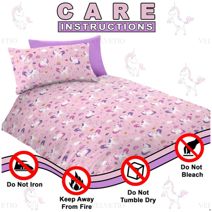Easily care for your unicorn duvet cover set with simple instructions: machine washable, do not iron, do not bleach, and do not tumble dry. Keep away from fire to maintain softness and vibrant colors.