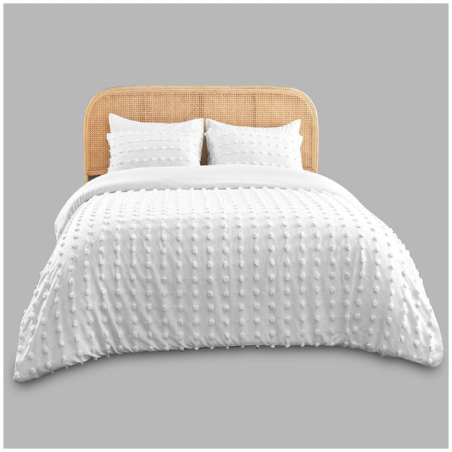 Brighten your space with the clean, crisp charm of the Flynn Signature Duvet Cover Set in Classic White, designed to bring effortless elegance and refreshing simplicity to your bedroom. Featuring a soft, breathable fabric and a playful tufted dot texture, this reversible set combines comfort with timeless style. The bright white color offers a versatile foundation for any décor—from modern minimalism to cozy farmhouse—while the matching pillowcases complete the polished, sophisticated look. 