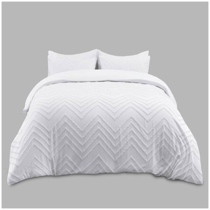 Luther microfiber duvet cover neatly styled on queen bed