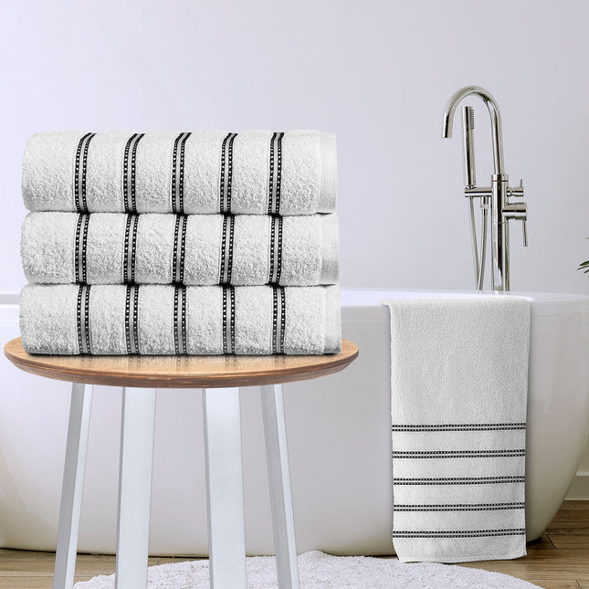 BROMLEY STRIPE Bath Sheet in White soft absorbent luxury striped towel