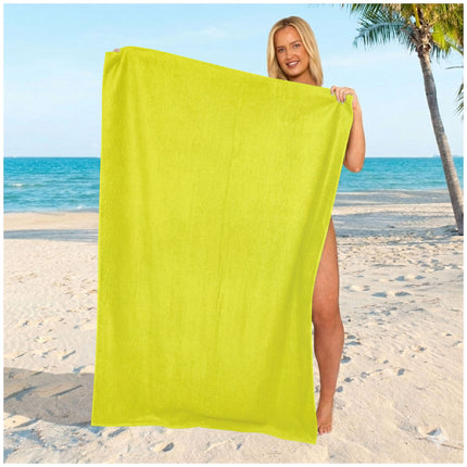 Sunny yellow plain beach towel with a bright, cheerful appearance and a soft microfiber finish.