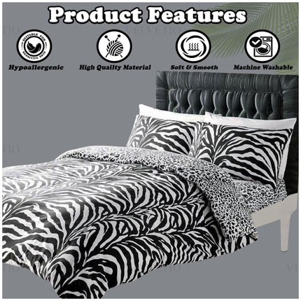 This zebra print duvet cover set combines stylish animal patterns with superior comfort, featuring hypoallergenic and high-quality materials that are soft and smooth to the touch. Designed for convenience, the bedding is machine washable, making it easy to maintain its fresh and vibrant look. Perfect for those with sensitive skin, this set brings a bold yet cozy vibe to any bedroom while ensuring lasting durability and comfort.