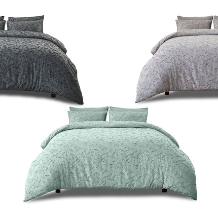 Product video showcasing the Modern Signature Hereford Duvet Cover Set, highlighting the seersucker texture, fabric details, and available colors